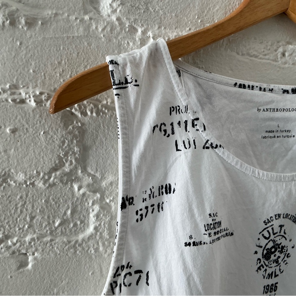 By Anthropologie Postcard Graphic Print Sleeveless Top White Black Size Large - Picture 4 of 12